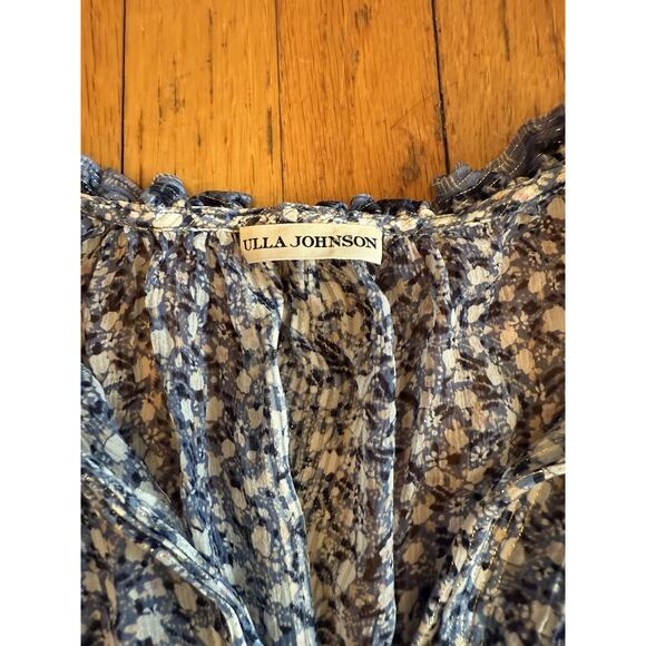 Ulla Johnson Dress Womens 4 Blue Floral Smocked Waist Ruffle Tassel Mini Boho - Picture 2 of 7